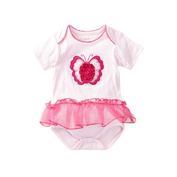 Isaac Mizrahi Girls Bodysuit Size 6-9 Months Pink Butterfly Tulle Skirted NEW - Picture 1 of 6